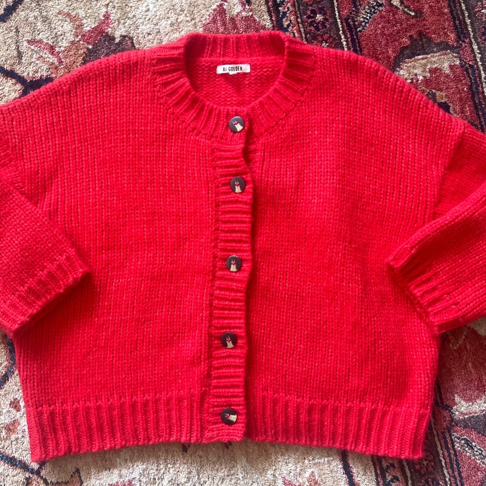 Ali Golden Merino Crew Neck Cardigan Poppy M/L